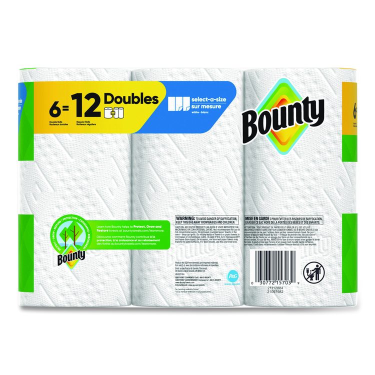 Select-a-Size Kitchen Roll Paper Towels, 2-Ply, 6 x 11, White, 82 Sheets/Double Roll, 6 Rolls/Carton