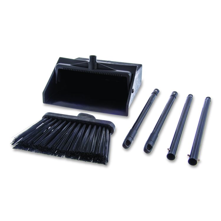 Duo-Pan Upright Dust Pan and Broom, 11.8 x 36, 24.5" Handle, Plastic, Black