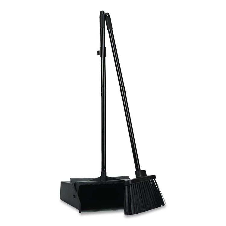 Duo-Pan Upright Dust Pan and Broom, 11.8 x 36, 24.5" Handle, Plastic, Black