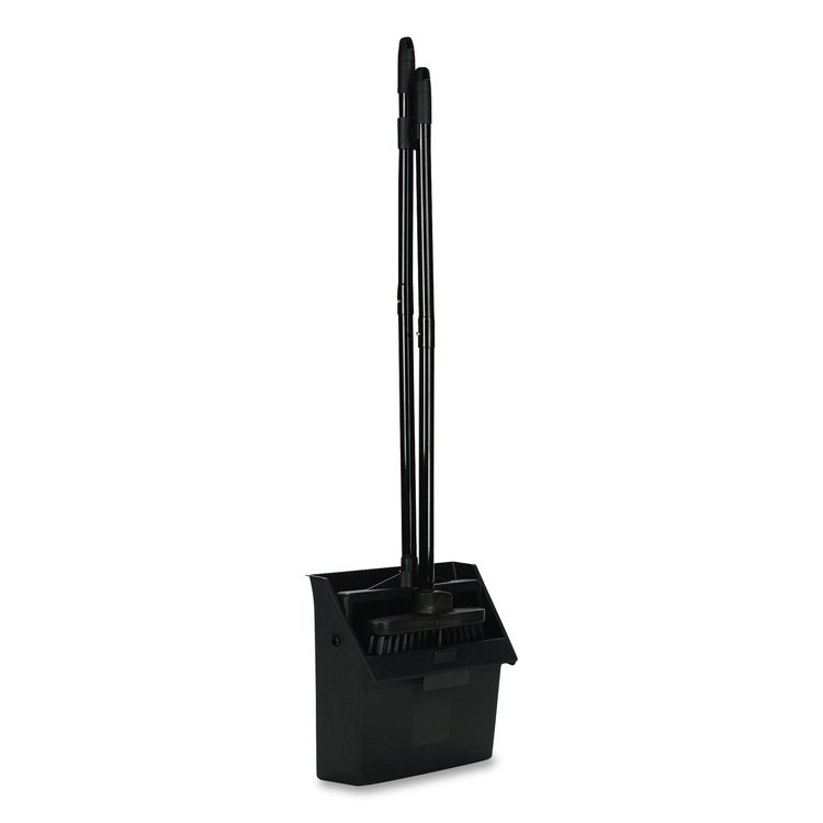 Duo-Pan Upright Dust Pan and Broom, 11.8 x 36, 24.5" Handle, Plastic, Black