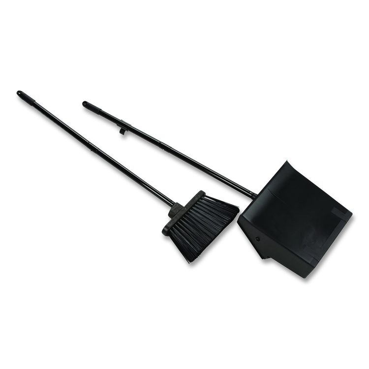 Duo-Pan Upright Dust Pan and Broom, 11.8 x 36, 24.5" Handle, Plastic, Black