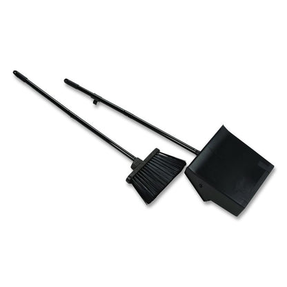 Duo-Pan Upright Dust Pan and Broom, 11.8 x 36, 24.5" Handle, Plastic, Black