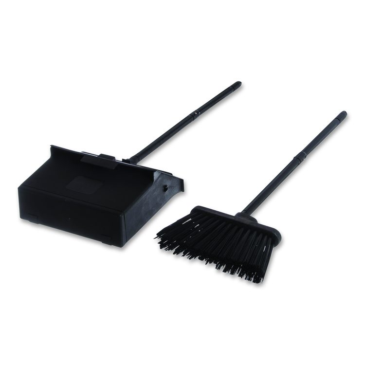 Duo-Pan Upright Dust Pan and Broom, 11.8 x 36, 24.5" Handle, Plastic, Black