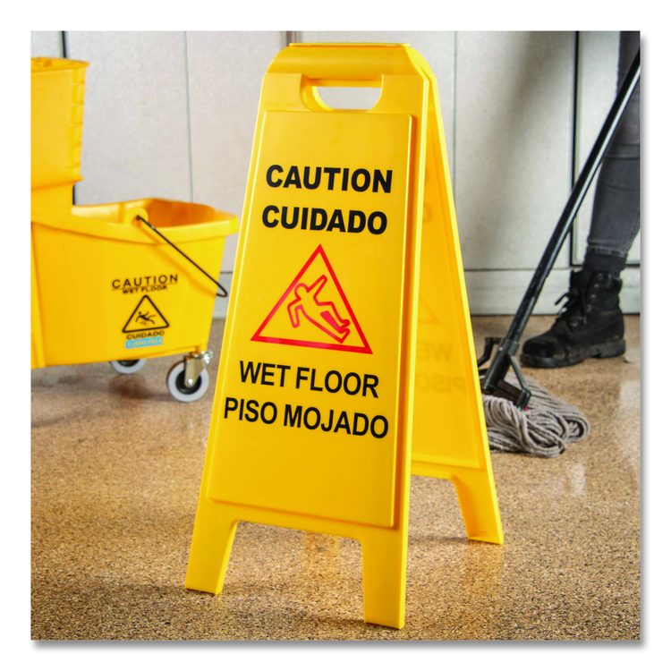 Wet Floor Sign (English/Spanish), 11 x 25 x 25, Yellow