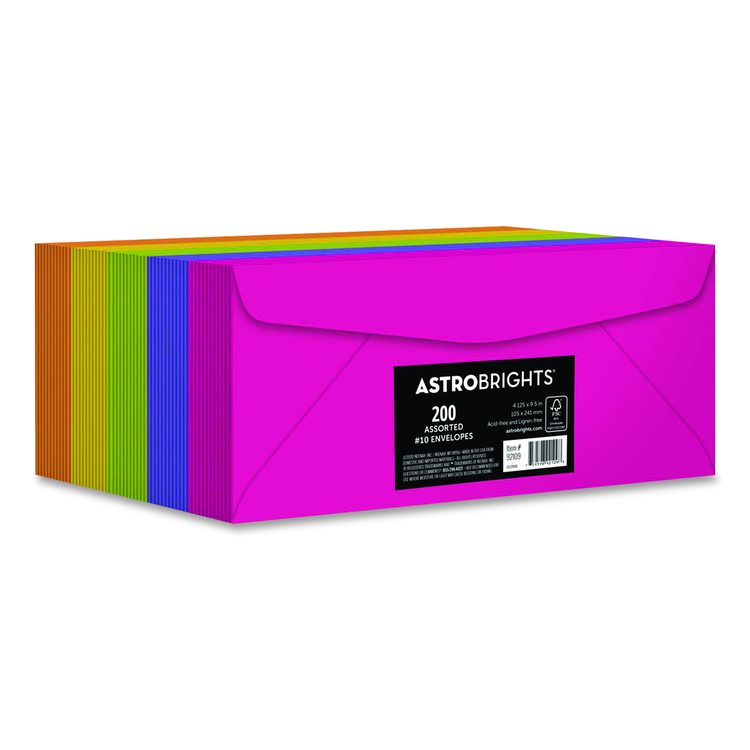 Bulk Envelopes, #10, Bankers Flap, Gummed Closure, Assorted Colors, 200/Pack