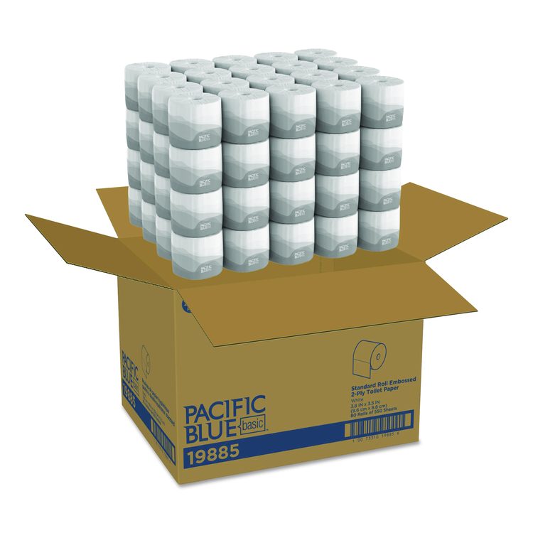 Pacific Blue Basic Embossed Bathroom Tissue, Septic Safe, 2-Ply, White, 550 Sheets/Roll, 80 Rolls/Carton