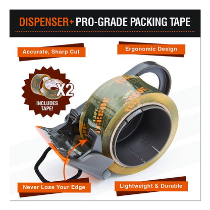 Tape Dispenser with Tape, 3" Core, Polypropylene, Gray/Orange, 1 Dispenser, 2 Rolls