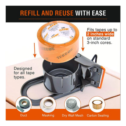 Tape Dispenser with Tape, 3" Core, Polypropylene, Gray/Orange, 1 Dispenser, 1 Roll Heavy-Duty Packaging Tape