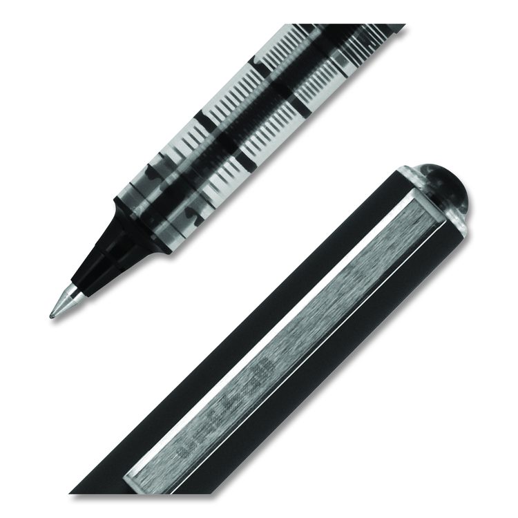 VISION Rollerball Pen, Stick, Micro 0.5 mm, Black Ink, Gray/Black/Clear Barrel, Dozen