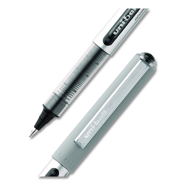 VISION Rollerball Pen, Stick, Fine 0.7 mm, Black Ink, Silver/Black/Clear Barrel, Dozen