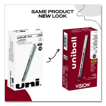 VISION Rollerball Pen, Stick, Fine 0.7 mm, Black Ink, Silver/Black/Clear Barrel, Dozen