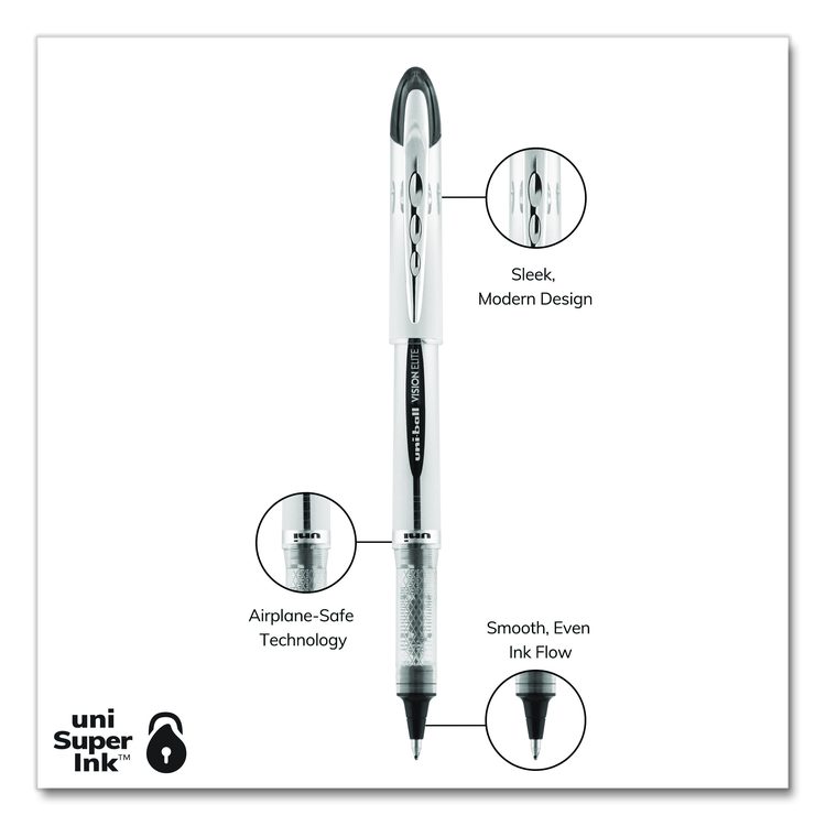 Refill for Vision Elite Roller Ball Pens, Bold Conical Tip, Black Ink, 2/Pack