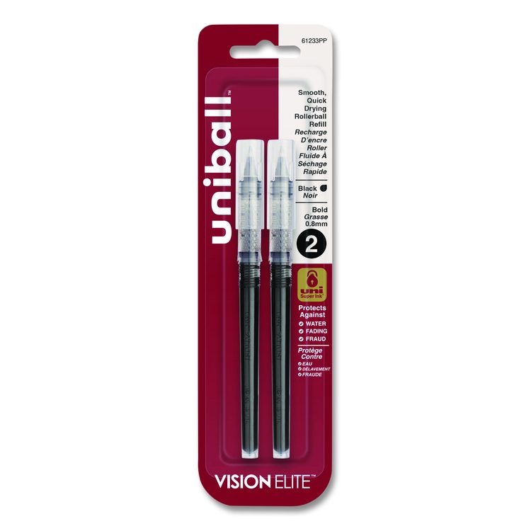 Refill for Vision Elite Roller Ball Pens, Bold Conical Tip, Black Ink, 2/Pack