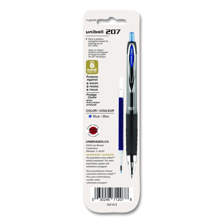 Refill for Signo Gel 207 Pens, Medium Conical Tip, Blue Ink, 2/Pack