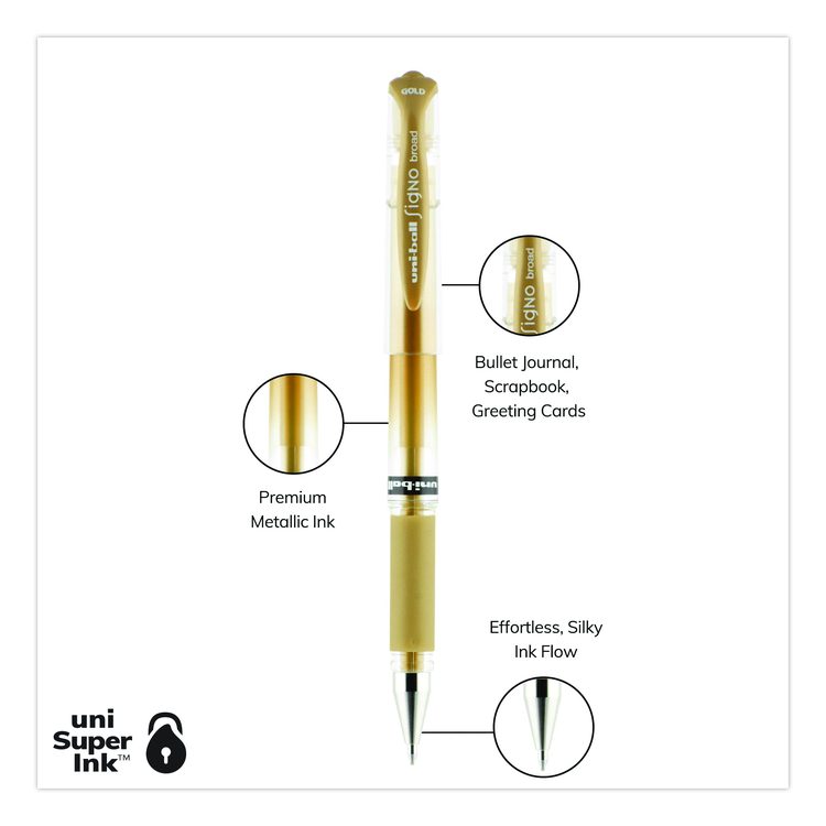 Signo Impact Gel Pen, Stick, Bold 1 mm, Assorted Metallic Ink and Barrel Colors, 3/Pack