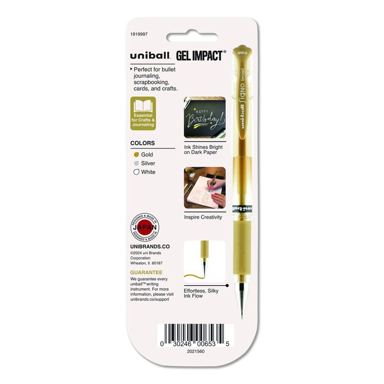 Signo Impact Gel Pen, Stick, Bold 1 mm, Assorted Metallic Ink and Barrel Colors, 3/Pack