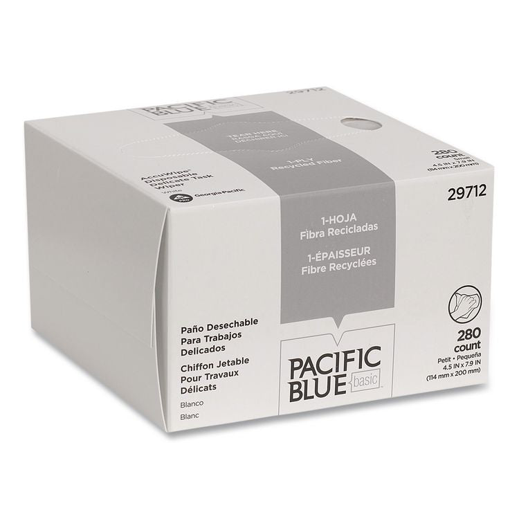 AccuWipe Recycled One-Ply Delicate Task Wipers, 1-Ply, 4.5 x 8.25, Unscented, White, 280/Box
