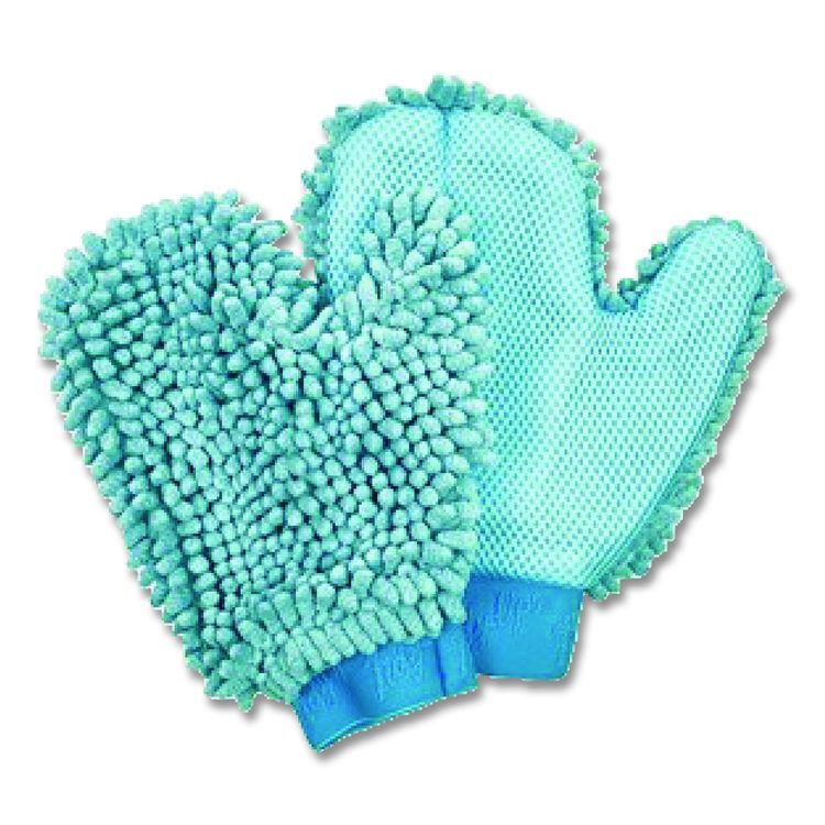 Chenille Scrubbing Mitts, Blue, 2 Mitts