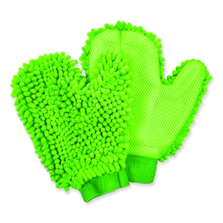 Chenille Scrubbing Mitts, Green, 2 Mitts
