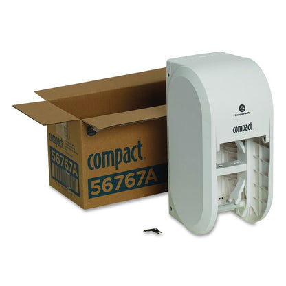 Compact Vertical Double-Roll Coreless Tissue Dispenser, 14.06 x 6.69 x 8.19, White
