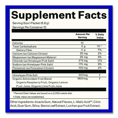 Electrolyte Lemon Raspberry Drink Mix, 0.24 oz Packets, 10/Pack, Yields 14 oz per Packet, 2 Packs/Carton