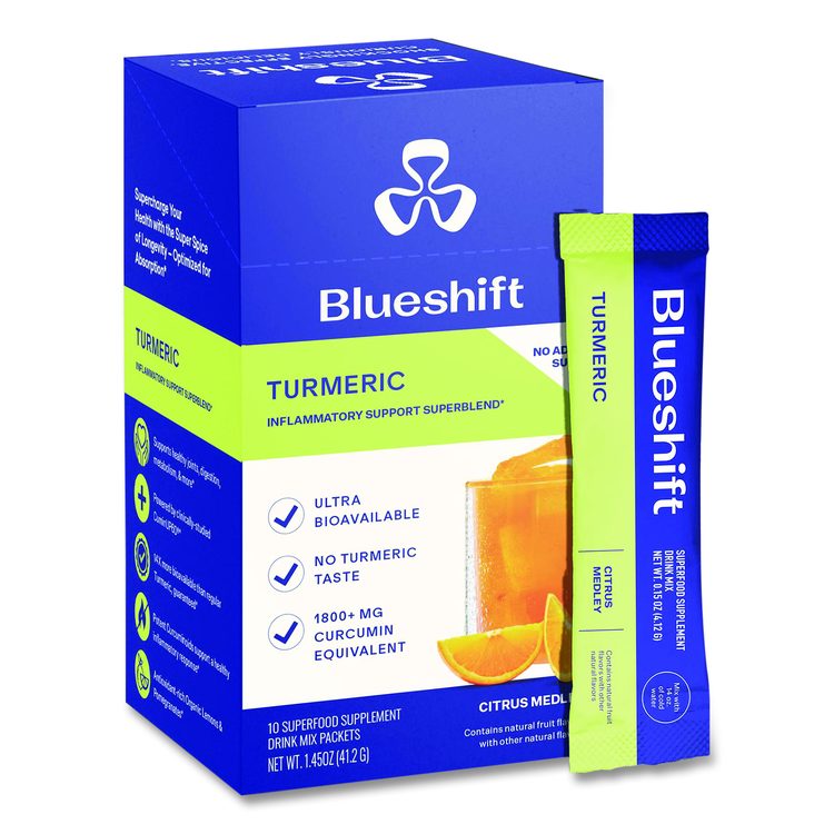 Turmeric Citrus Medley Drink Mix, Citrus Medley Flavor, 0.16 oz Packets, 10/Pack, Yields 14 oz per Packet, 2 Packs/Carton