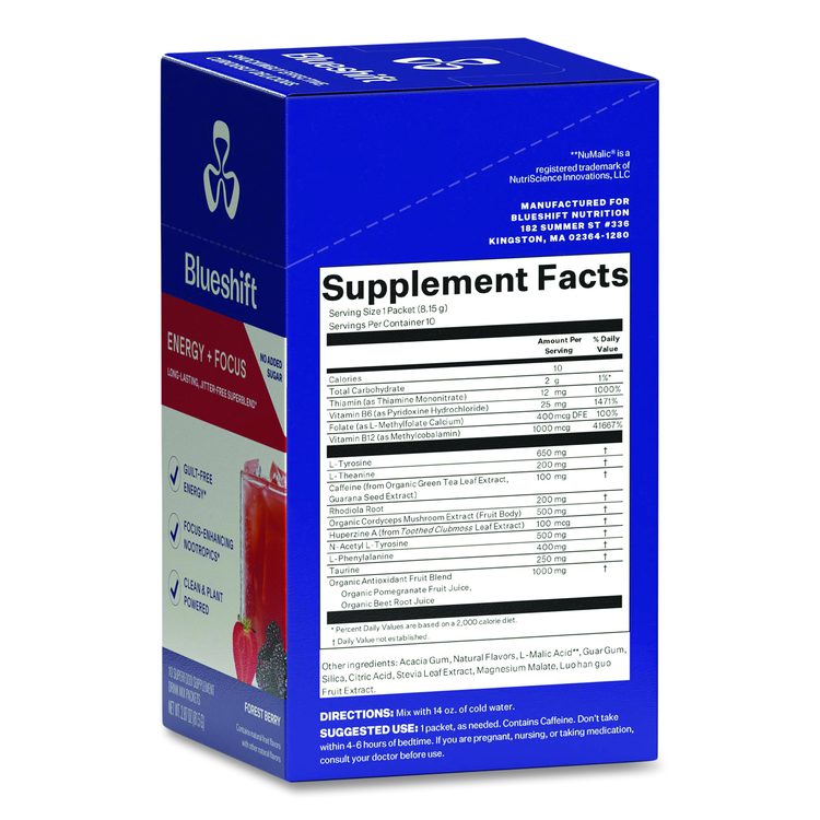 Energy and Focus Forest Berry Drink Mix, 0.24 oz Packets, 10/Pack, Yields 14 oz per Packet, 2 Packs/Carton