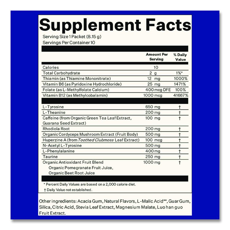 Energy and Focus Forest Berry Drink Mix, 0.24 oz Packets, 10/Pack, Yields 14 oz per Packet, 2 Packs/Carton