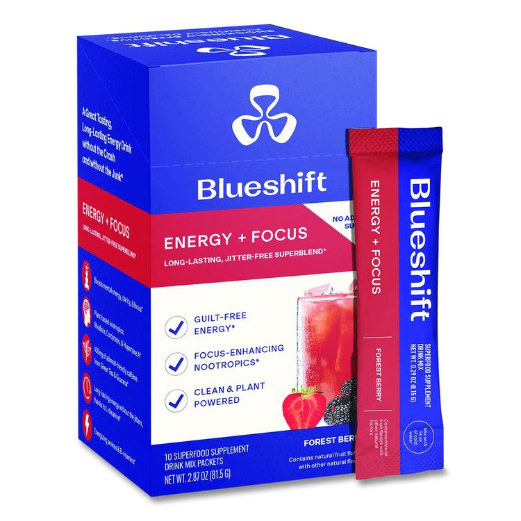Energy and Focus Forest Berry Drink Mix, 0.24 oz Packets, 10/Pack, Yields 14 oz per Packet, 2 Packs/Carton