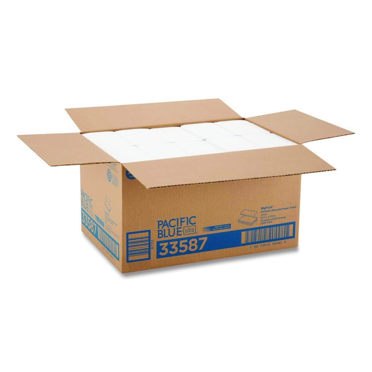 Pacific Blue Ultra Folded Recycled Paper Towels, 1-Ply, 10.2 x 10.8, White, 220/Pack, 10 Packs/Carton