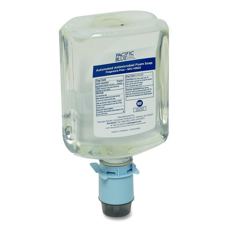 Pacific Blue Ultra Automated Foam Soap Refill, Antimicrobial, E2 Rated, Fragrance-Free, 1,200 mL, 3/Carton