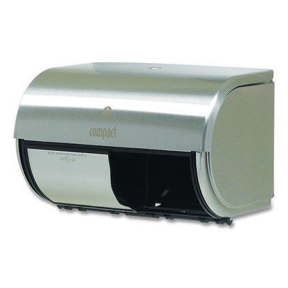 Compact Coreless Side-by-Side Double Roll Tissue Dispenser, 10.13 x 6.75 x 7.13, Stainless Steel