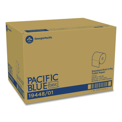 Pacific Blue Basic High-Capacity Bathroom Tissue, Septic Safe, 2-Ply, White, 1,000 Sheets/Roll, 48 Rolls/Carton