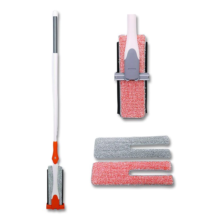4-in-1 Squeegee Mop, 4.5 x 14.5 Orange/Gray Microfiber Heads, 53" White/Orange Polyamide/Polyester Handle
