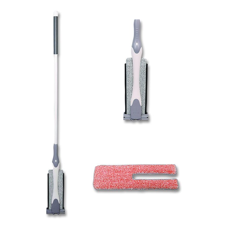 4-in-1 Squeegee Mop, 4.5 x 14.5 Orange/Gray Microfiber Heads, 53" White/Gray Polyamide/Polyester Handle