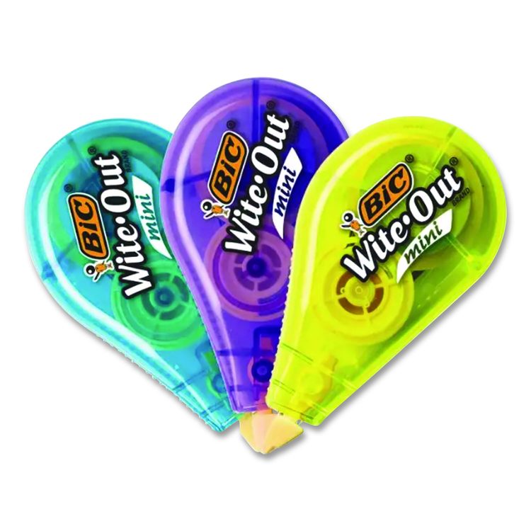 Wite-Out Brand Mini Correction Tape, Non-Refillable, 0.2" x 26.2 ft, White Tape, Assorted Dispenser Colors, Dozen