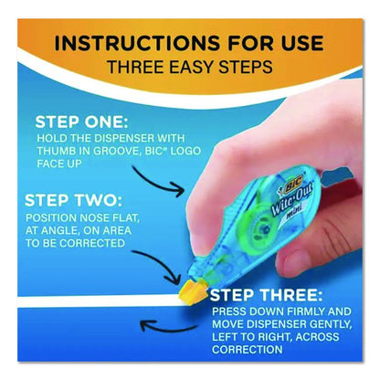 Wite-Out Brand Mini Correction Tape, Non-Refillable, 0.2" x 26.2 ft, White Tape, Assorted Dispenser Colors, Dozen