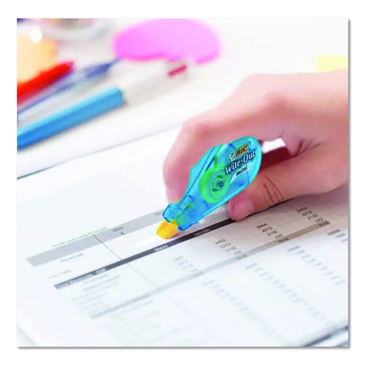 Wite-Out Brand Mini Correction Tape, Non-Refillable, 0.2" x 26.2 ft, White Tape, Assorted Dispenser Colors, Dozen
