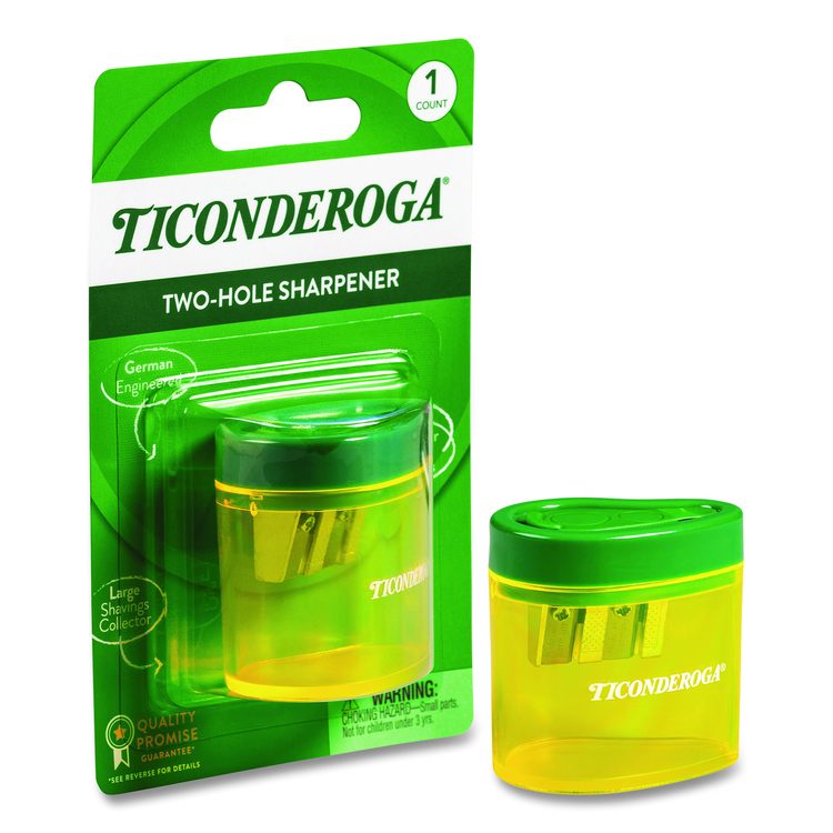 Two Hole Pencil Sharpener, 2 x 2 x 1.25, Green/Yellow