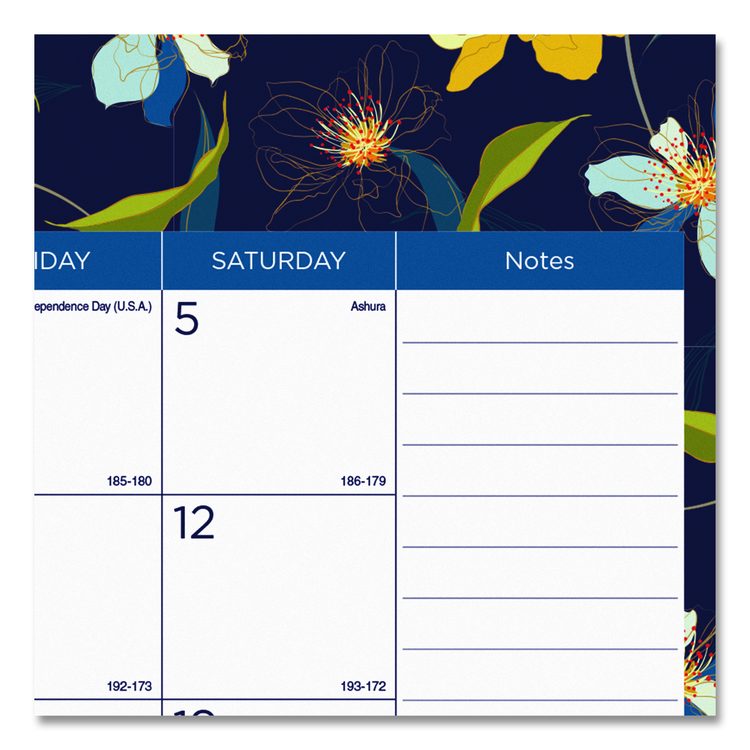Academic 18-Month Desk Pad Calendar, Floral Artwork, 22 x 17, White/Multicolor Sheets, Black Headband, July 2025 to Dec 2026