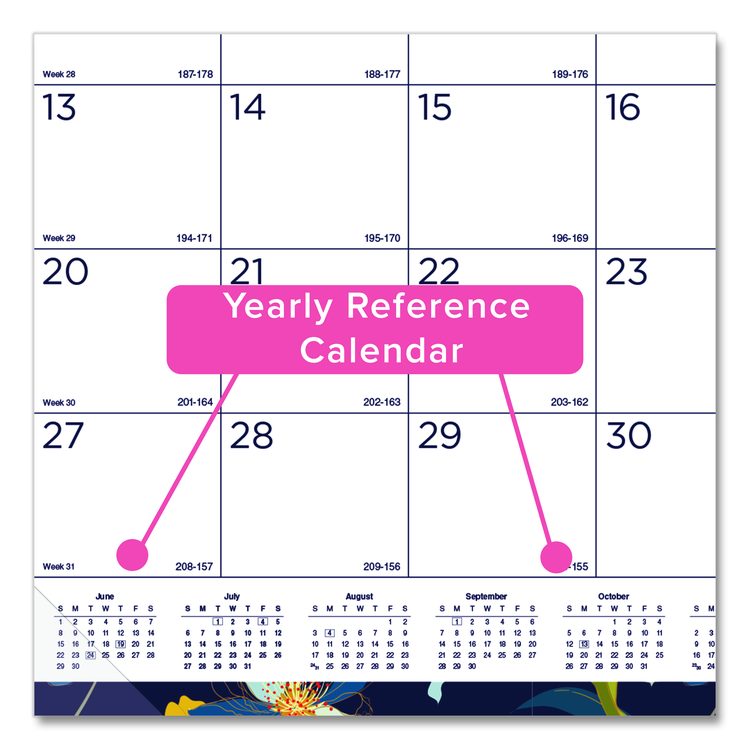 Academic 18-Month Desk Pad Calendar, Floral Artwork, 22 x 17, White/Multicolor Sheets, Black Headband, July 2025 to Dec 2026
