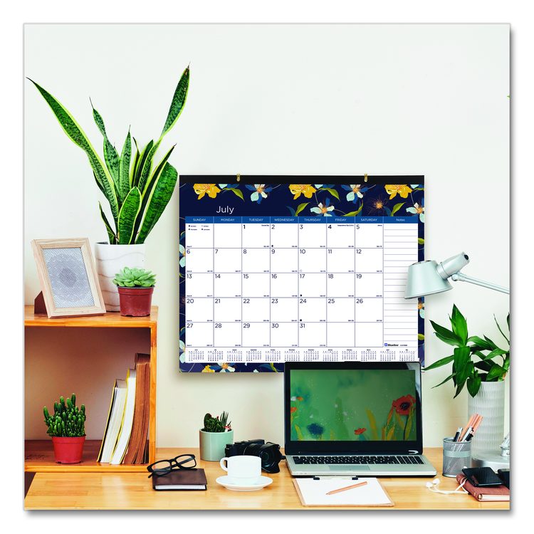 Academic 18-Month Desk Pad Calendar, Floral Artwork, 22 x 17, White/Multicolor Sheets, Black Headband, July 2025 to Dec 2026