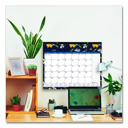 Academic 18-Month Desk Pad Calendar, Floral Artwork, 22 x 17, White/Multicolor Sheets, Black Headband, July 2025 to Dec 2026