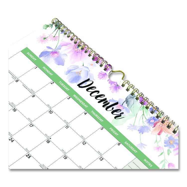 3-Month Quarterly Wall Calendar, Passion Floral Artwork, 12.25 x 27, White/Multicolor Sheets, 14-Month: Dec 2025 to Jan 2027