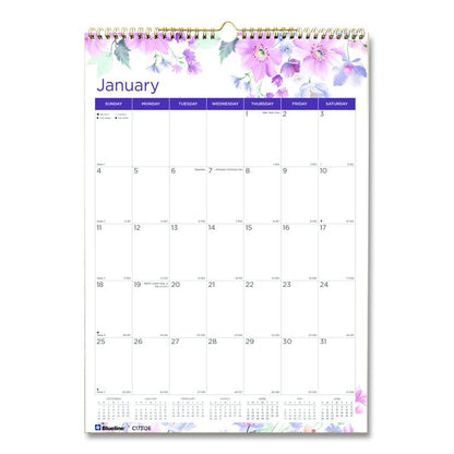 12-Month Colorful Wall Calendar, Passion Floral Artwork, 12 x 17, White/Multicolor Sheets, 12-Month (Jan to Dec): 2026