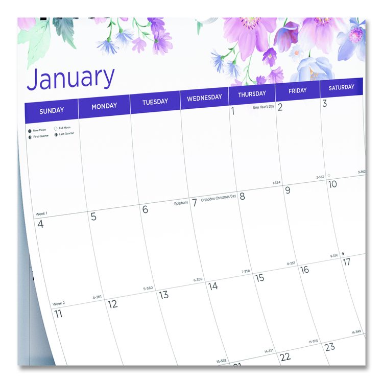 12-Month Colorful Wall Calendar, Passion Floral Artwork, 12 x 17, White/Multicolor Sheets, 12-Month (Jan to Dec): 2026