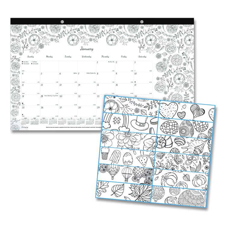 Monthly Desk Pad Calendar, Monthly Coloring Artwork, 17.75 x 10.88, Black Binding, Clear Corners, 12-Month (Jan to Dec): 2026