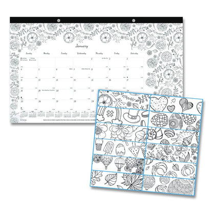 Monthly Desk Pad Calendar, Monthly Coloring Artwork, 17.75 x 10.88, Black Binding, Clear Corners, 12-Month (Jan to Dec): 2026