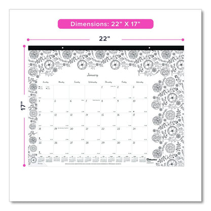 Monthly Desk Pad Calendar, Monthly Coloring Artwork, 22 x 17, Black Binding, Clear Corners, 12-Month (Jan to Dec): 2026