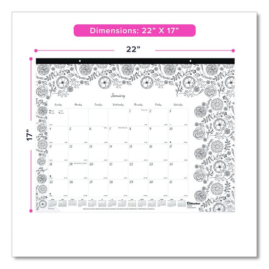 Monthly Desk Pad Calendar, Monthly Coloring Artwork, 22 x 17, Black Binding, Clear Corners, 12-Month (Jan to Dec): 2026